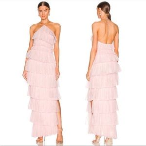 The Bar Henri tiered ruffle tulle gown maxi dress rose pink 13171